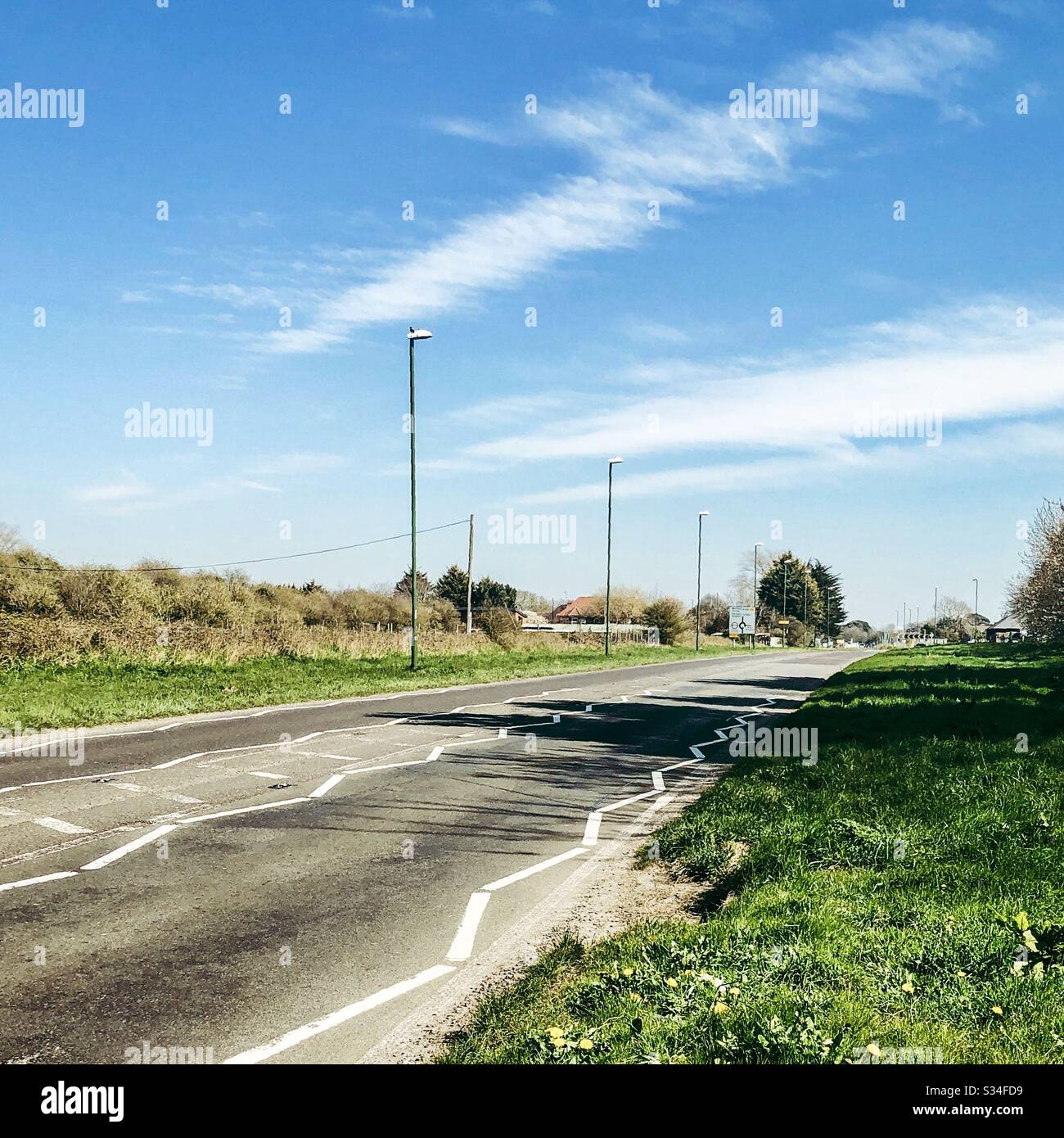 A259 with no traffic during the Coronavirus lockdown. 1 pm 26 march 2020 - Smartphone Captured Stock Image