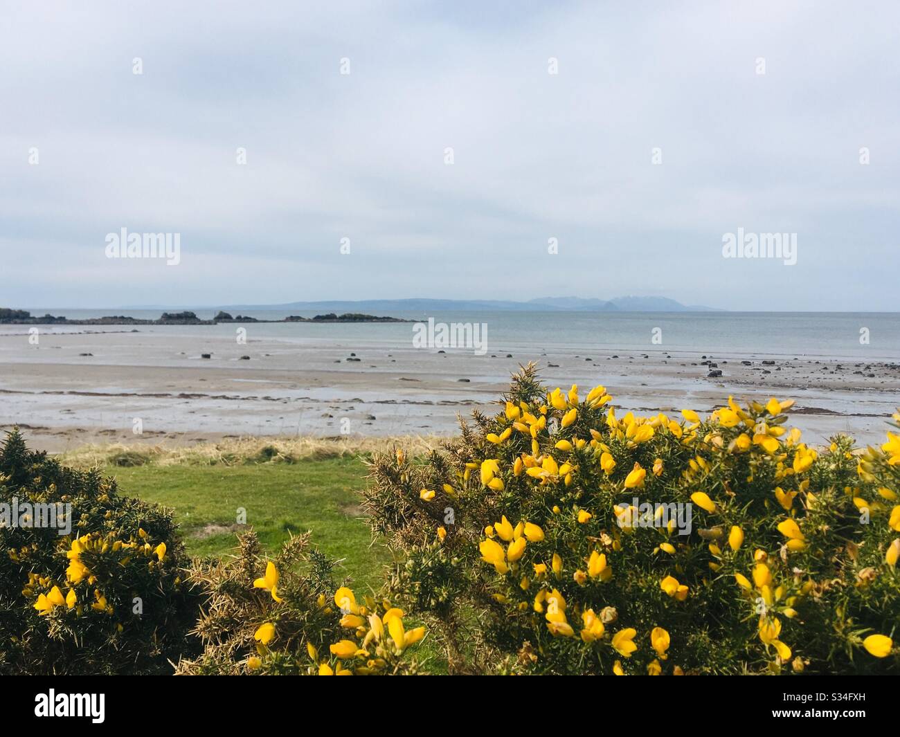 The Beach at Maidens, Ayrshire, Scotland, looking across to the Isle of Arran Stock Photo