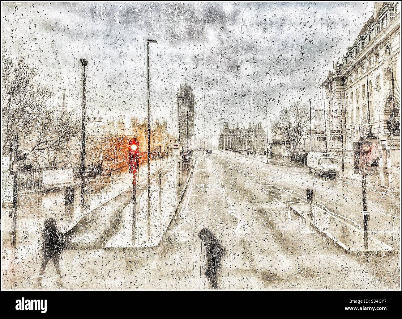 A rainy day in Westminster, London. - Smartphone Captured Stock Image