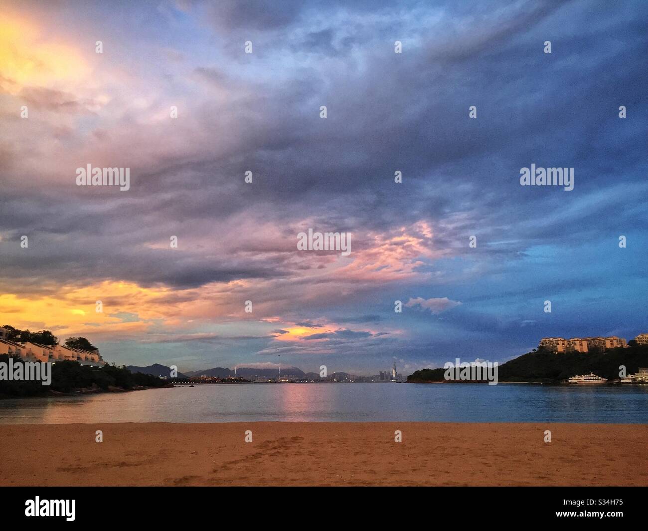 Sunset from Tai Pak Beach in Discovery Bay, Lantau Island, Hong Kong - Smartphone Captured Stock Image