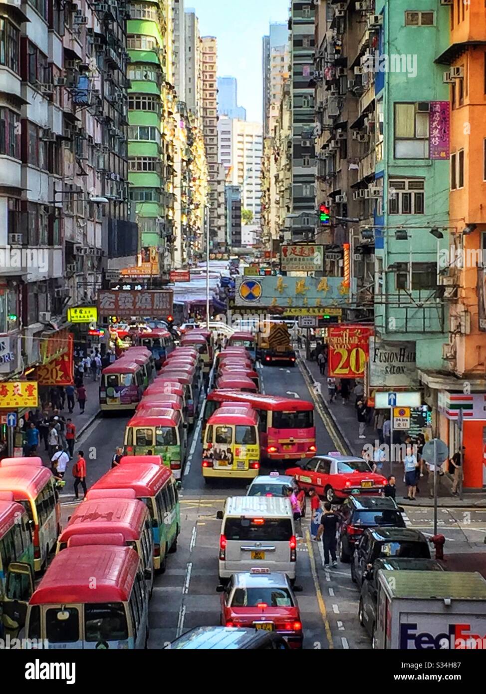 Public Light Buses, Tung Choi Street, Mong Kok, Kowloon, Hong Kong - Smartphone Captured Stock Image