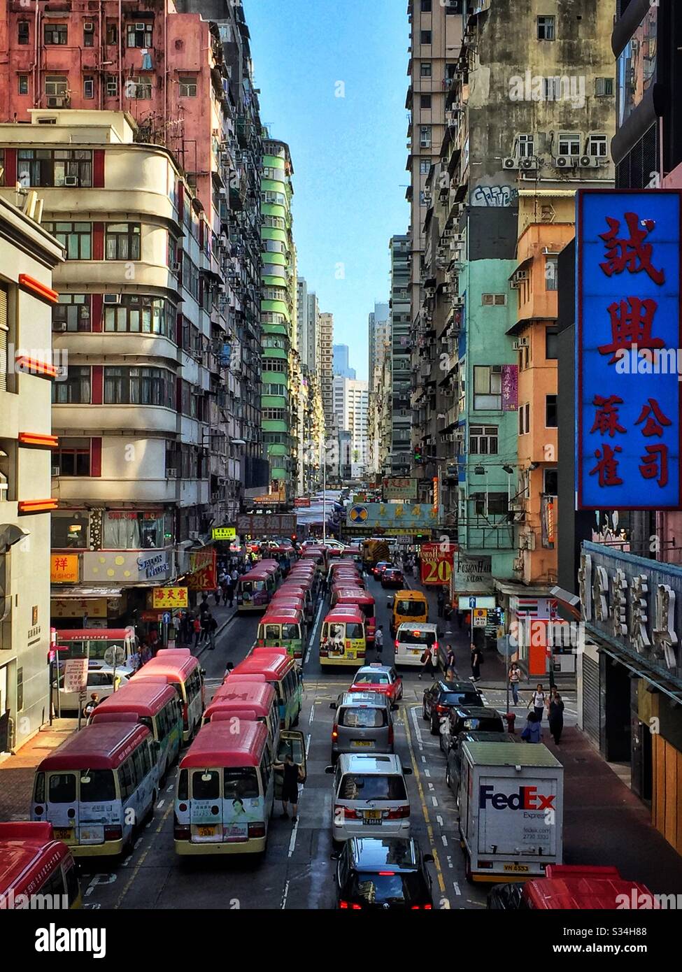 Public Light Buses, Tung Choi Street, Mong Kok, Kowloon, Hong Kong - Smartphone Captured Stock Image