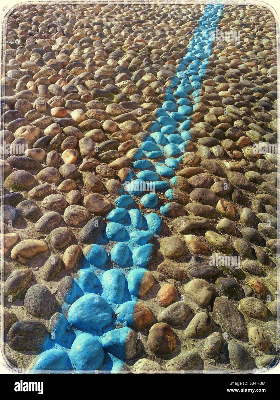 Cobble Stones with Blue Line Texture - Smartphone Captured Stock Image