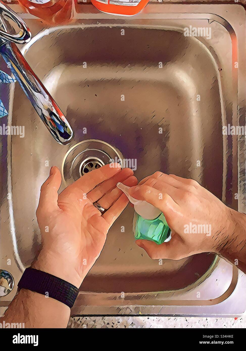 Washing your hands.  Clean hands.  Hand sanitizer during coronavirus covid 19 crisis - Smartphone Captured Stock Image