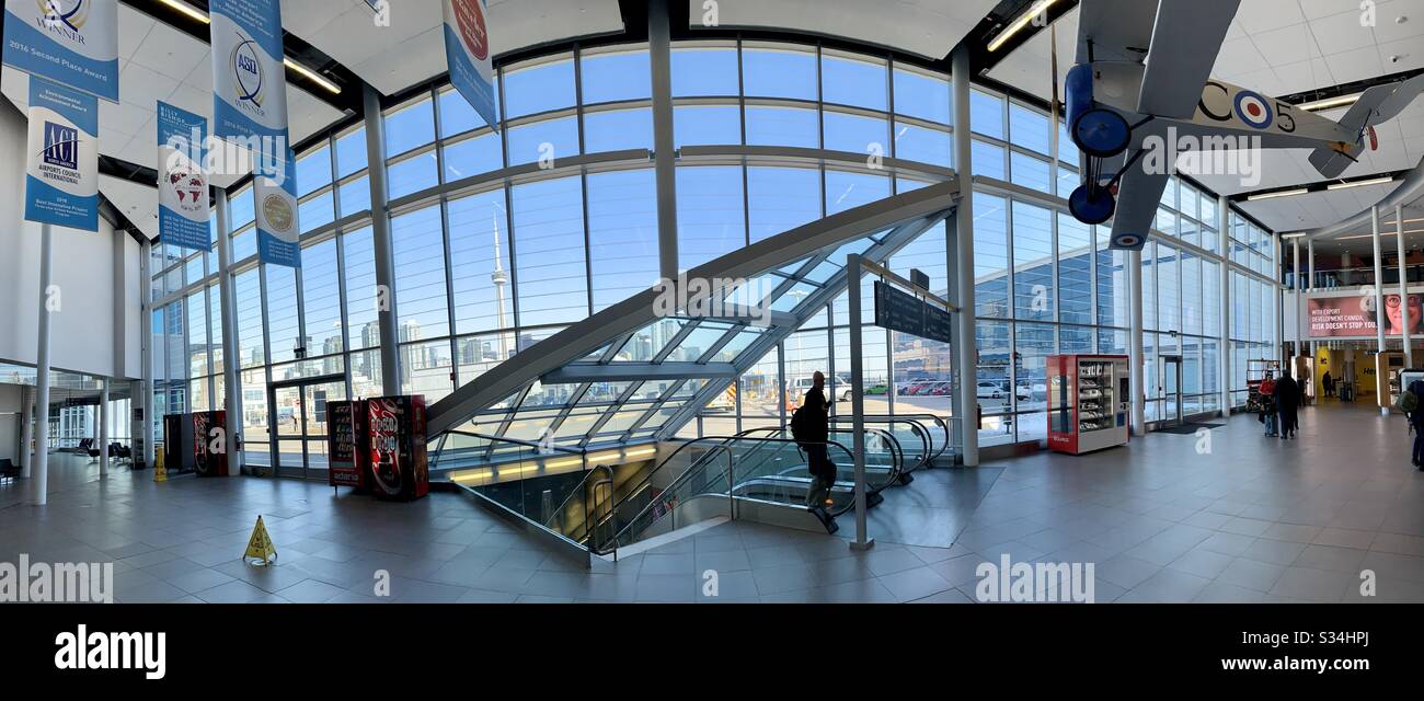Panoramic interior of Billy Airport atrium, Toronto Ontario