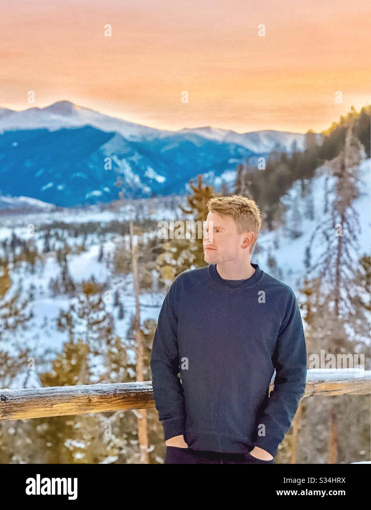 Blond man outside in the winter Stock Photo