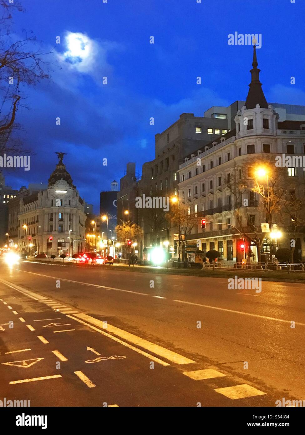 Alcala street, night view. Madrid, Spain. - Smartphone Captured Stock Image