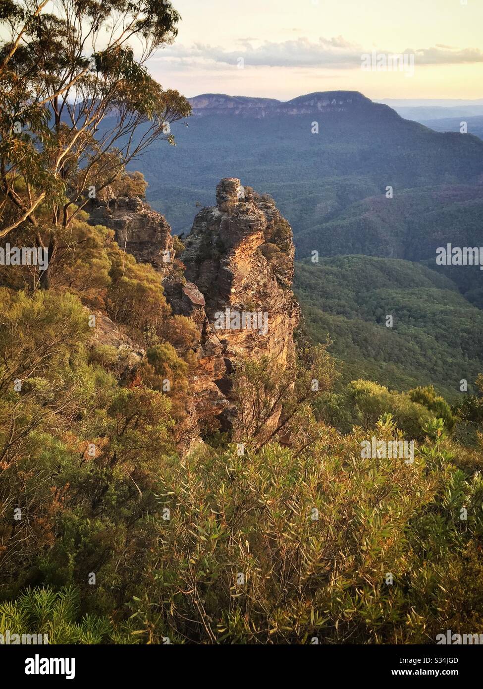 Sunset at the Three Sisters, Blue Mountains National Park, NSW, Australia - Smartphone Captured Stock Image