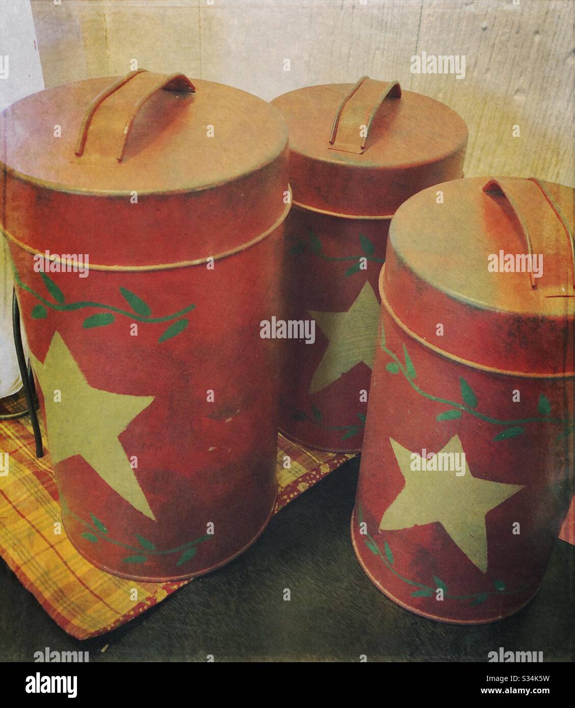 Vintage bulk food metal cans. - Smartphone Captured Stock Image