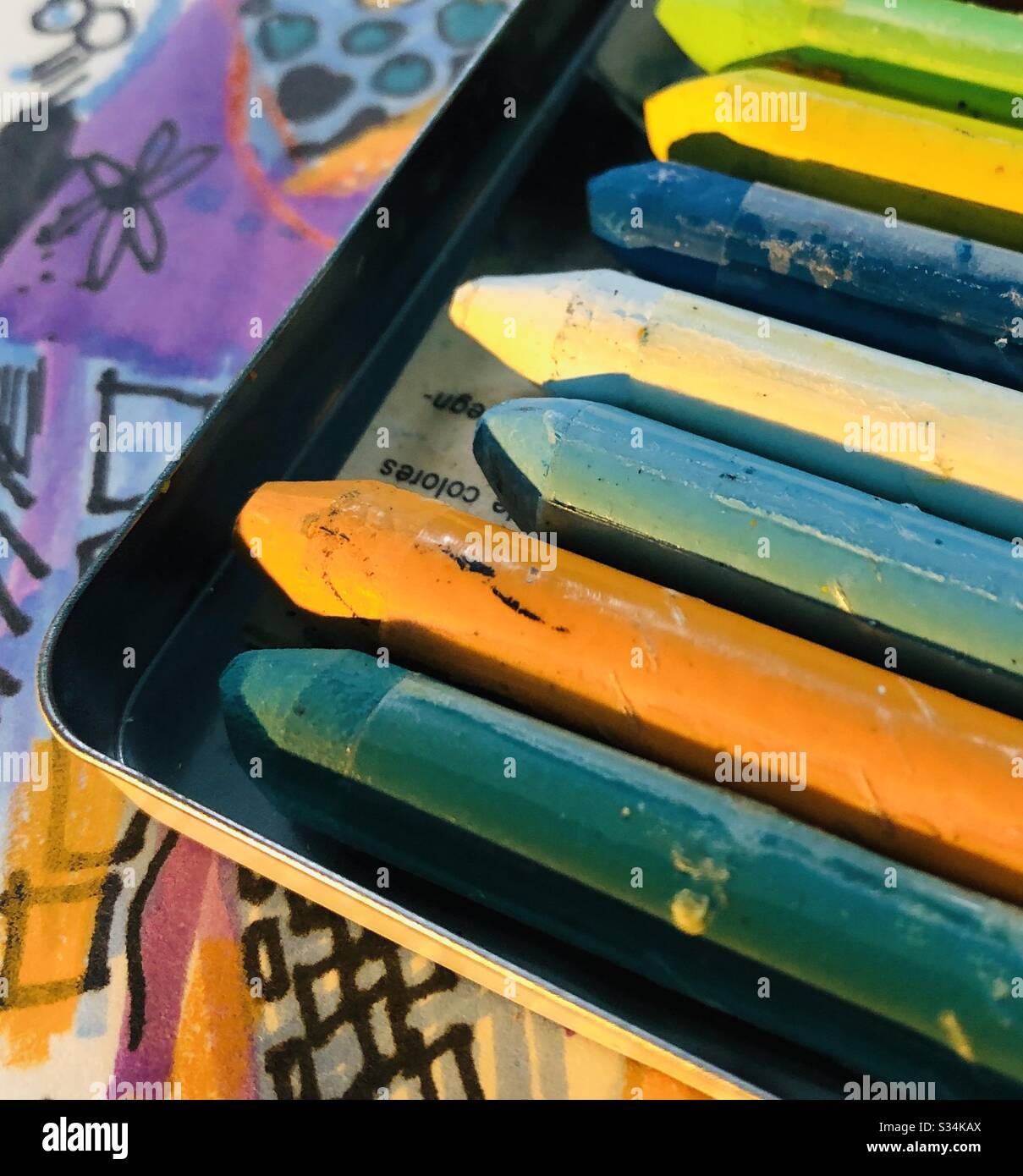 Doodling with pastels to keep busy during social isolating art activities - Smartphone Captured Stock Image