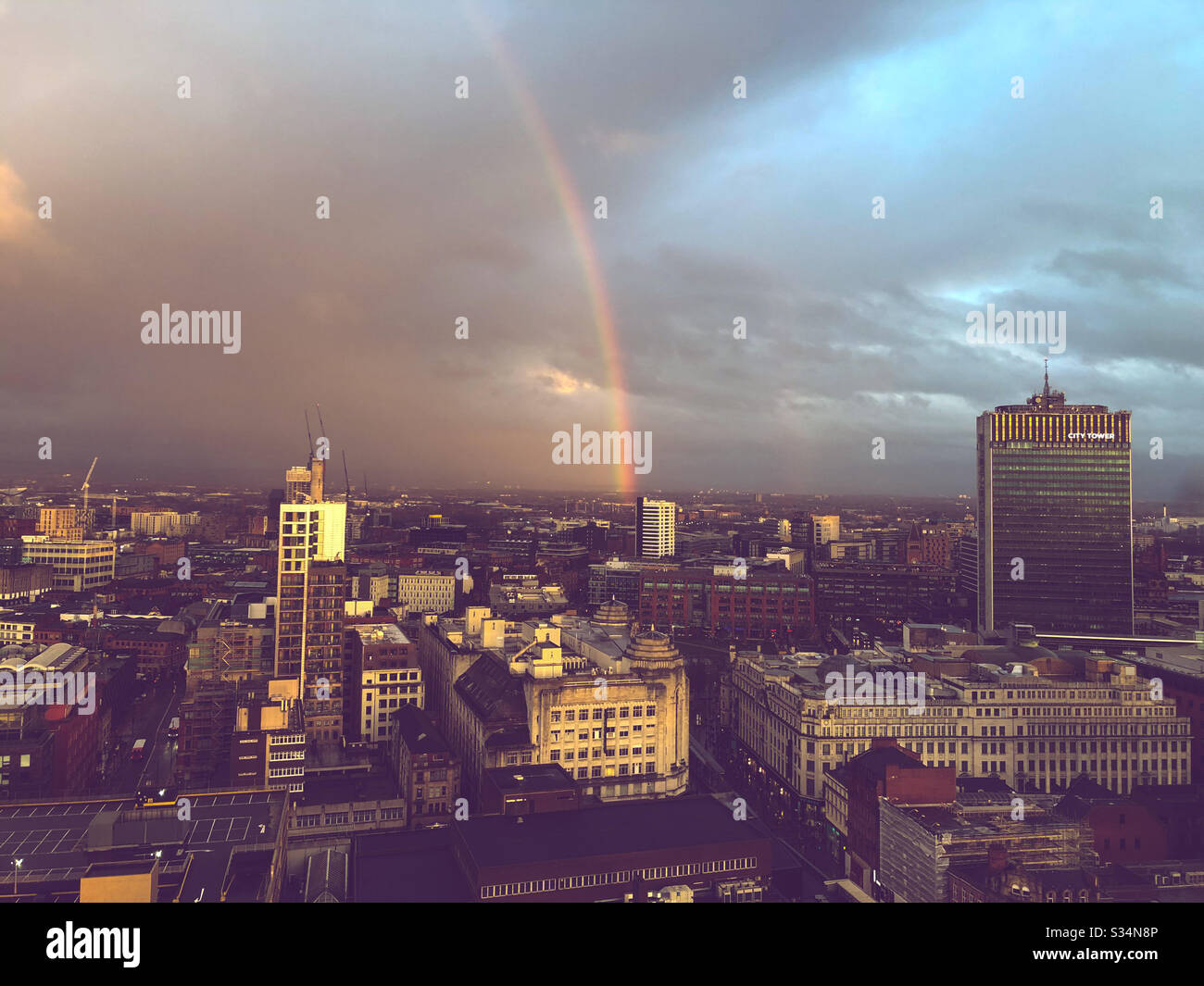 Rainbow over Manchester Stock Photo