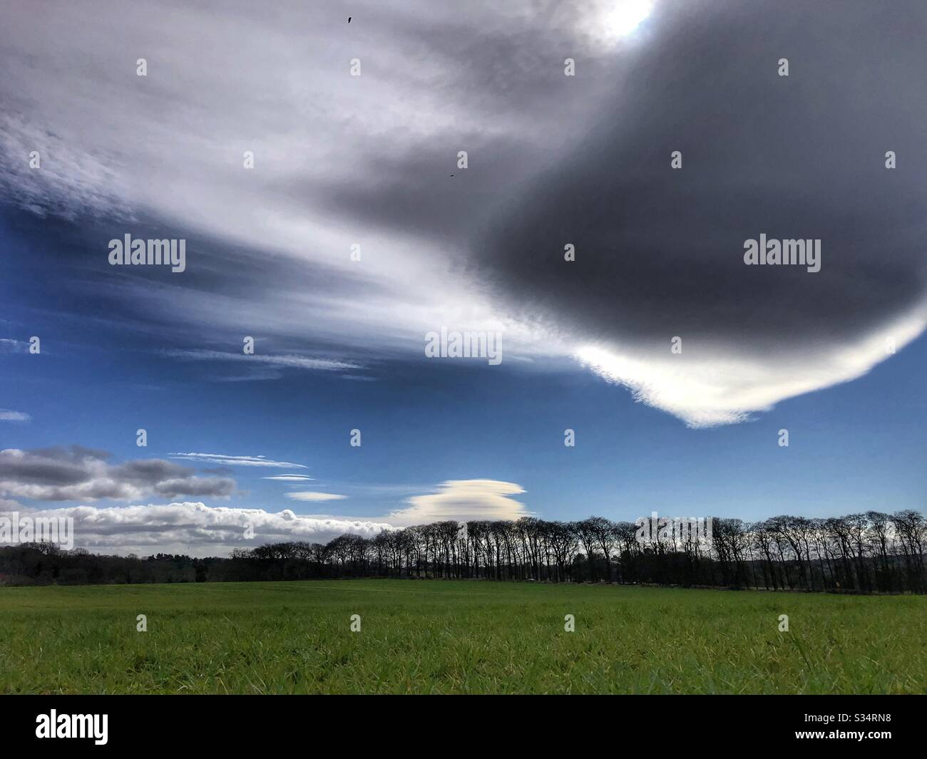 Lenticular clouds on a windy day at Eccup West Yorkshire Stock Photo