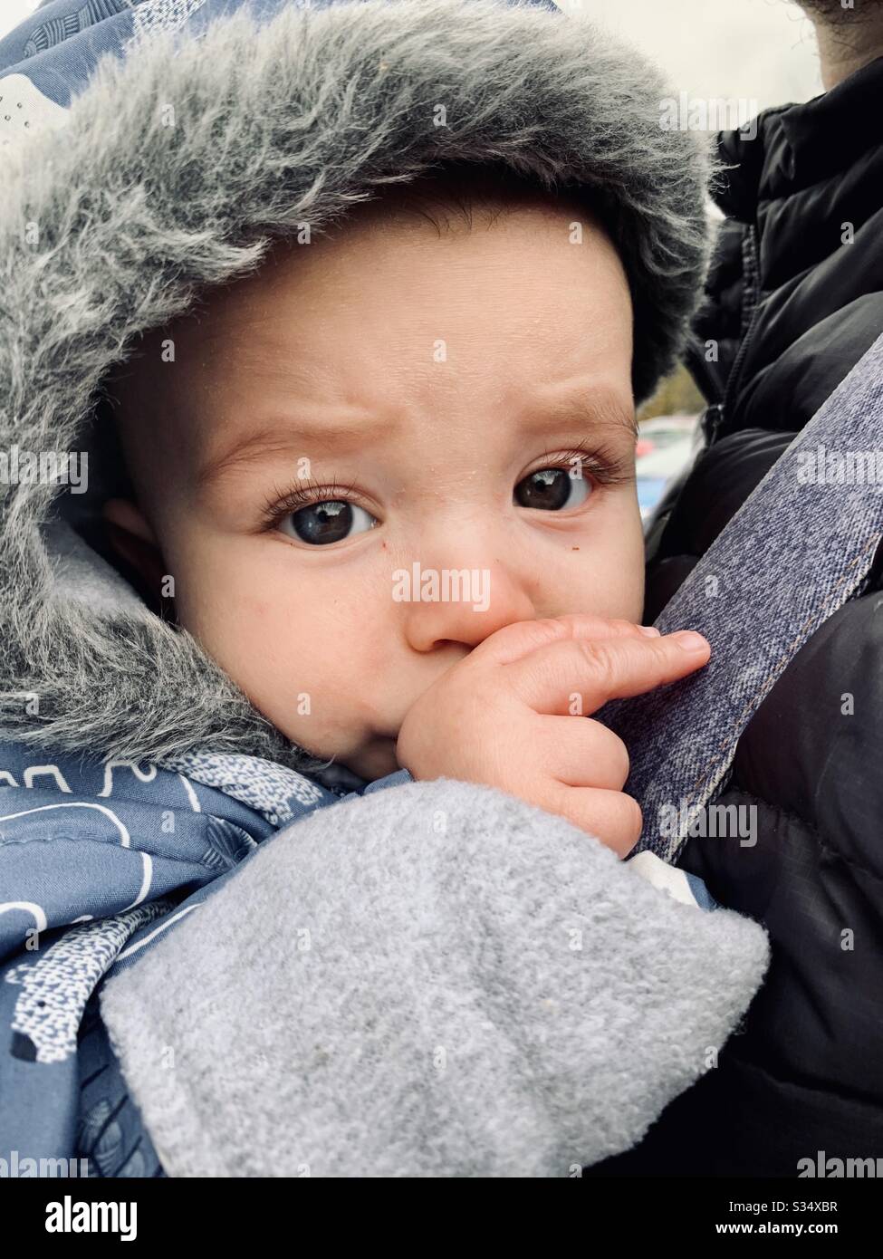 Cute baby sucking thumb Stock Photo
