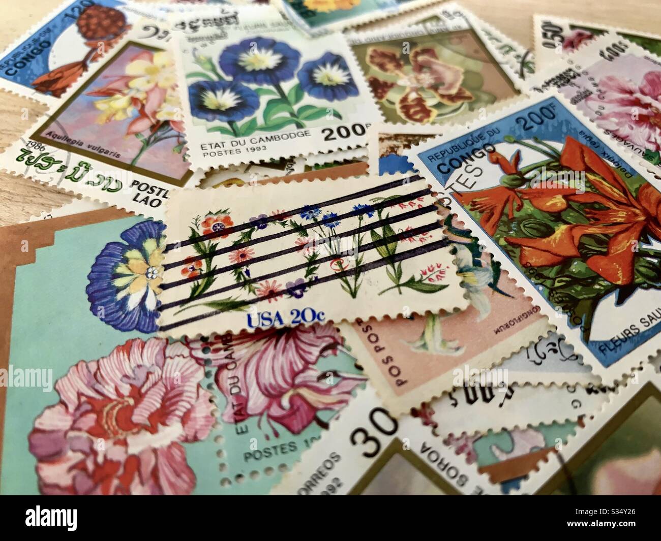 Spring themed stamps Stock Photo