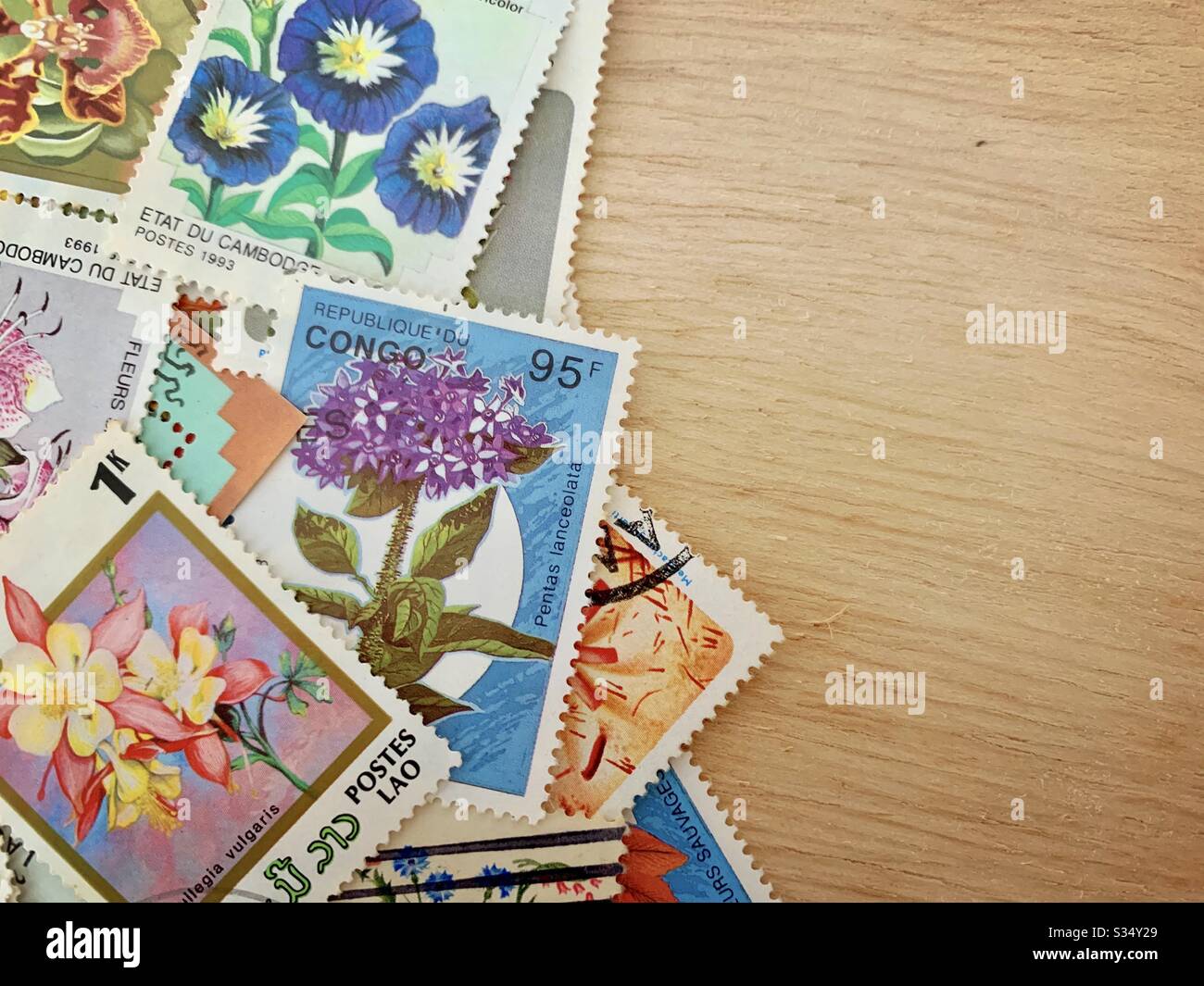 Spring themed stamps with copy space Stock Photo