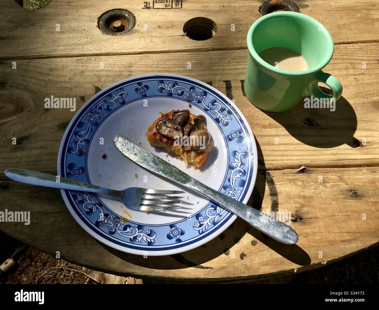 Solitary meal outside during Coronavirus lockdown in North Carolina - Smartphone Captured Stock Image