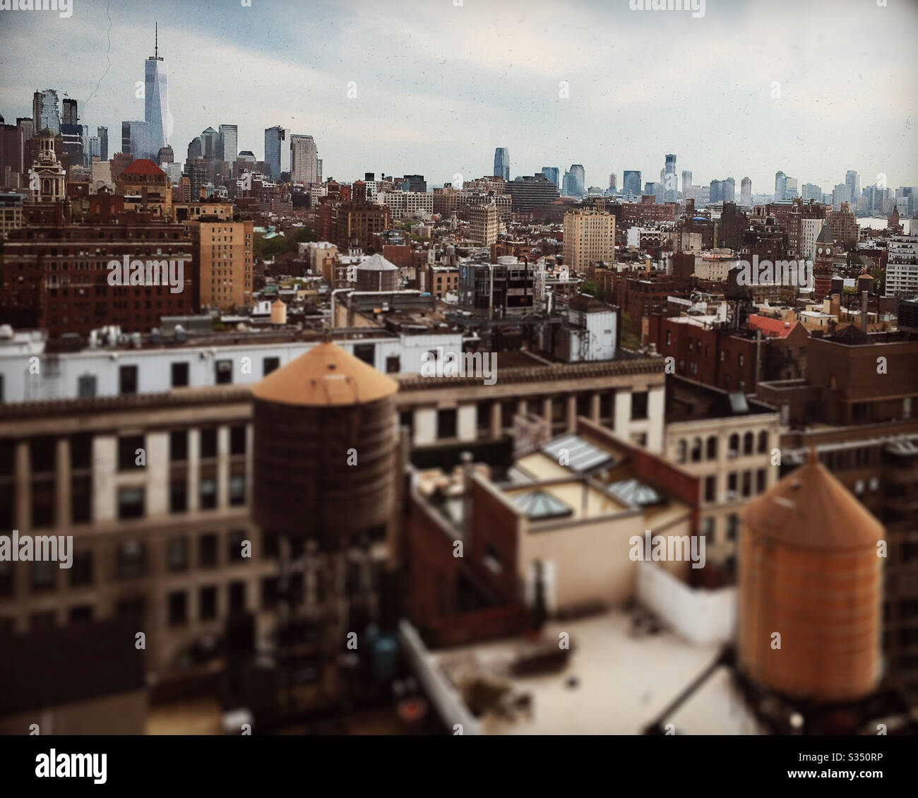 Tilt Shift View of Lower Manhattan Stock Photo