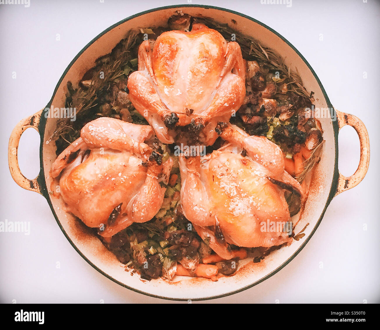 Cornish Hens, Roasted and Presented for Service Stock Photo