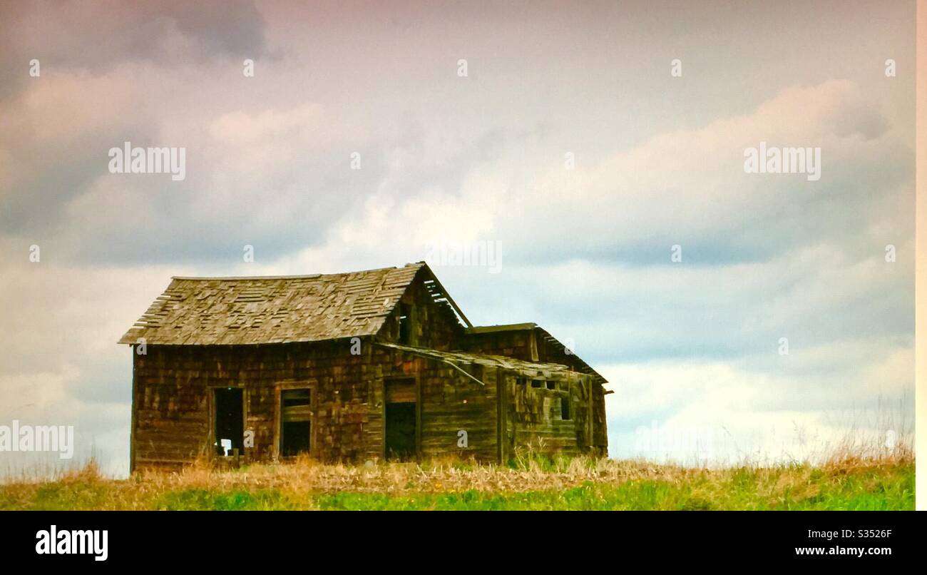 Old farmyard barns, agriculture, country life, wooden, structures,  Alberta, Canada, sagging,collapsing, - Smartphone Captured Stock Image