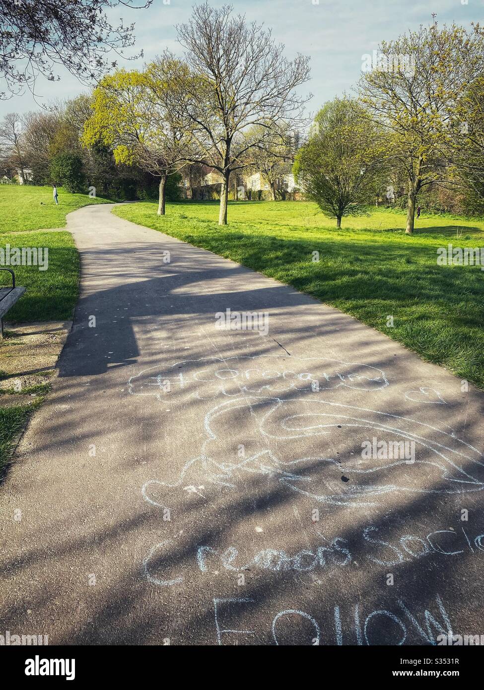 Mountsfield Park during the Coronavirus lockdown in London, England on April 8 2020 - Smartphone Captured Stock Image