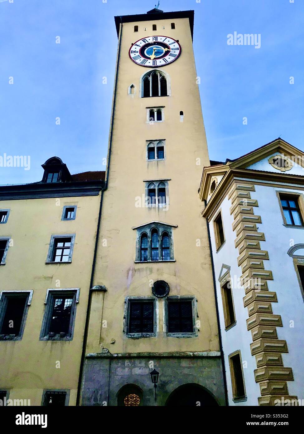 Clock tower in Regensburg Germany - Smartphone Captured Stock Image