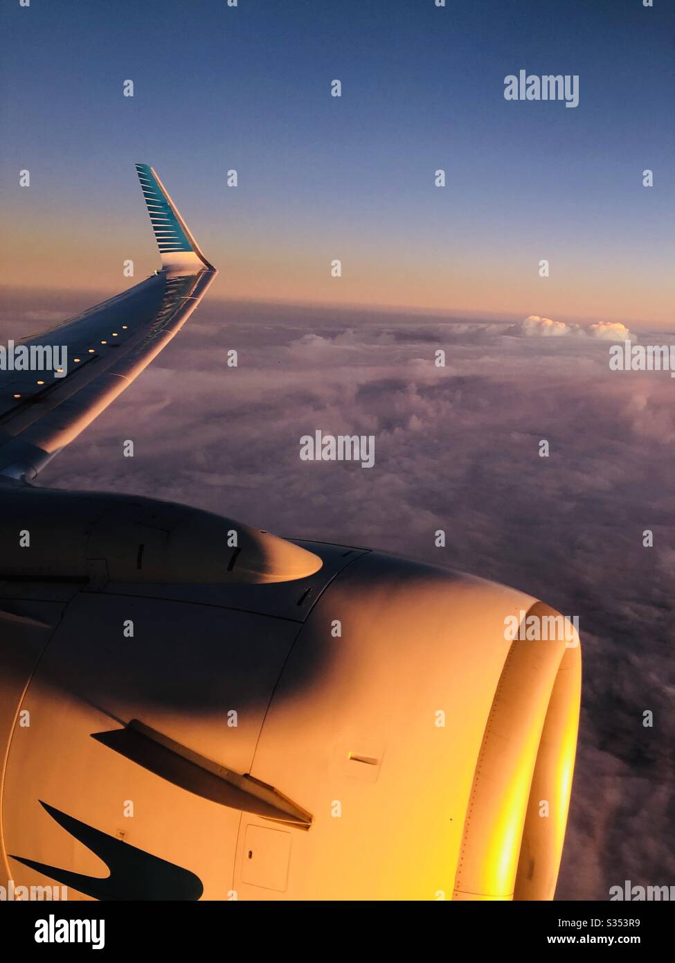 Sunset flight over Brazil. Stock Photo