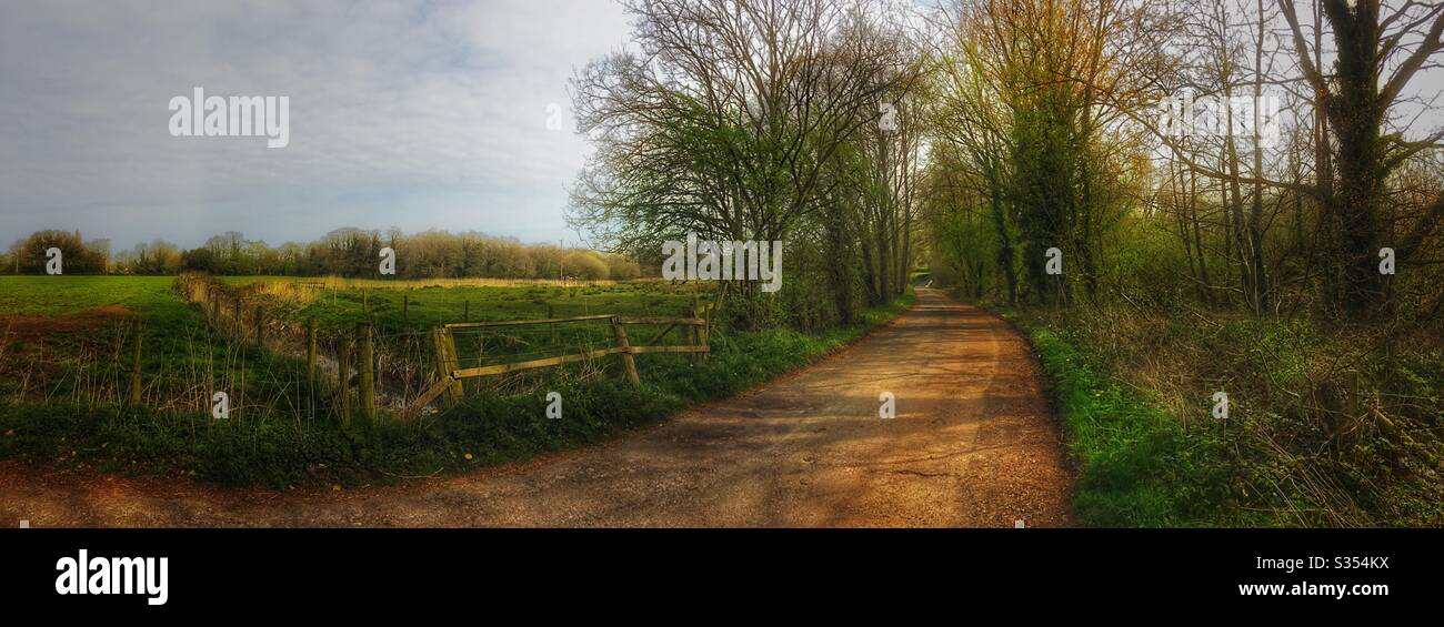 Panorama view of countryside road in Cheshire Uk - Smartphone Captured Stock Image