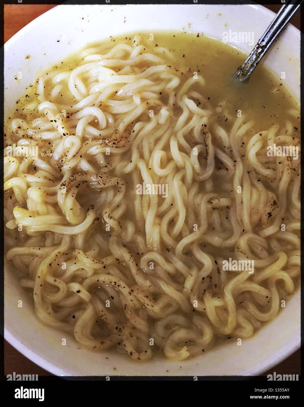 Chicken flavor Ramon noodle soup with pepper - Smartphone Captured Stock Image