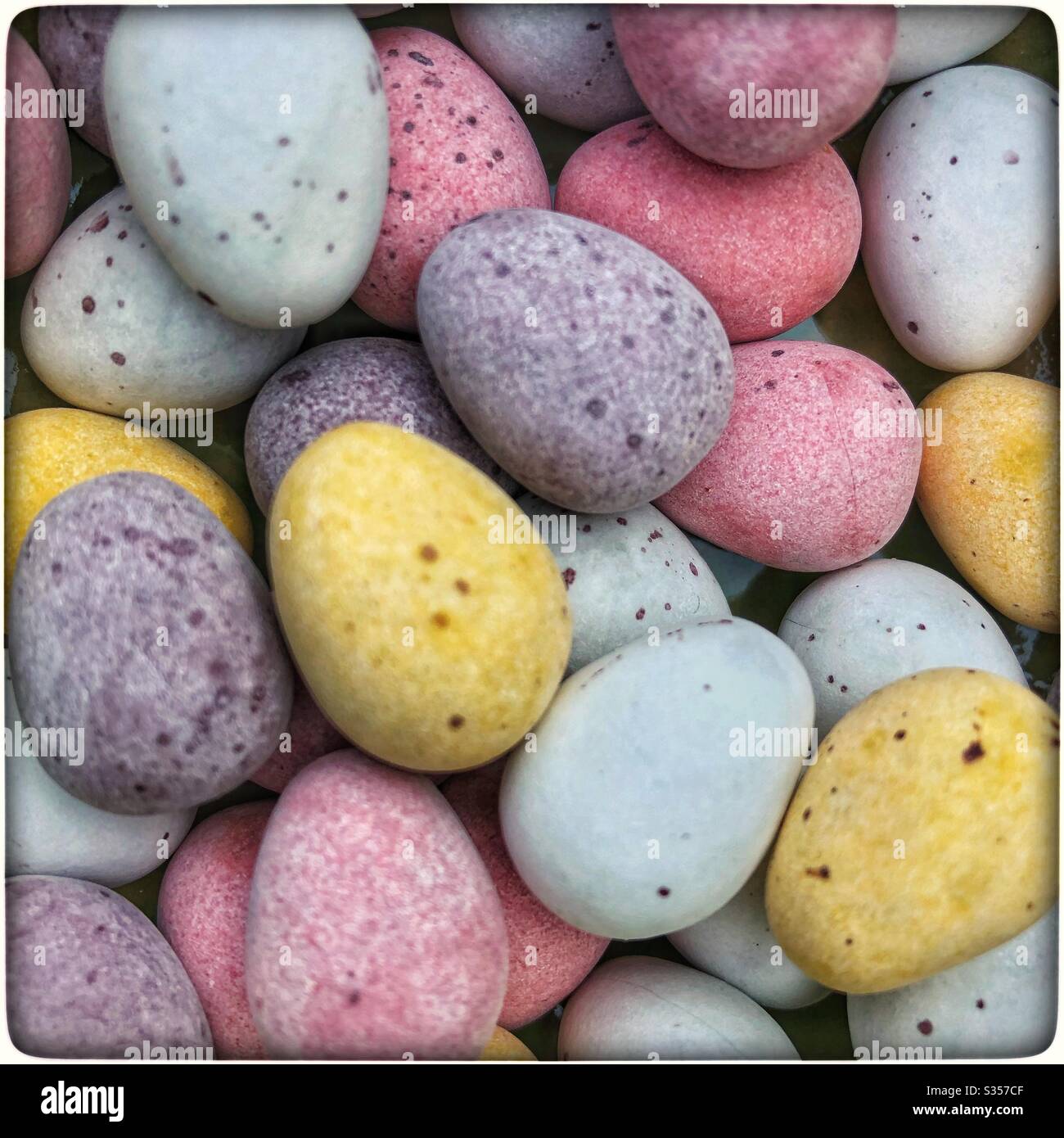 Closeup of Cadbury mini eggs on Easter Sunday. - Smartphone Captured Stock Image