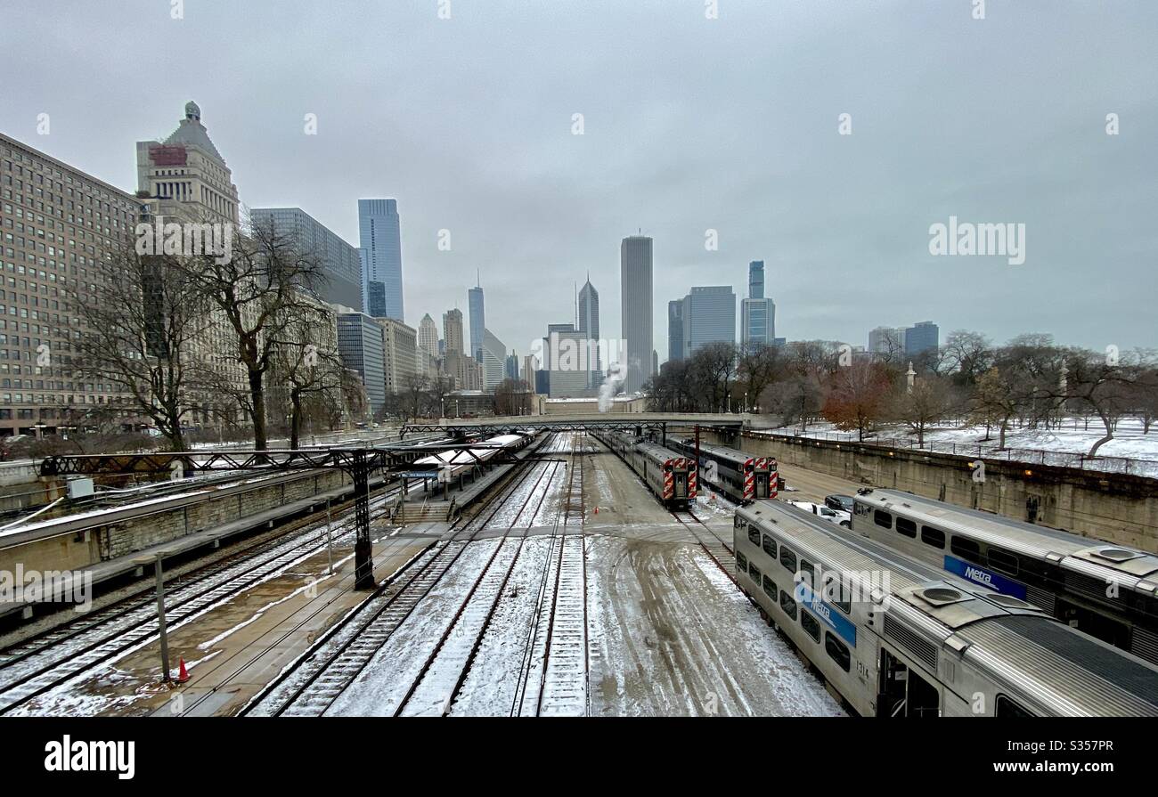 Railway track leading into Union Station, downtown Chicago, IL - Smartphone Captured Stock Image