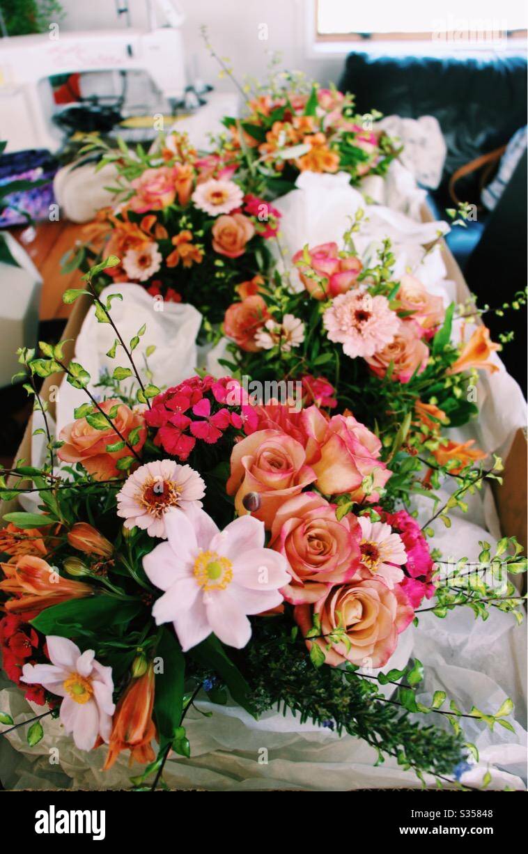 Wedding bouquets in colourful posies Stock Photo