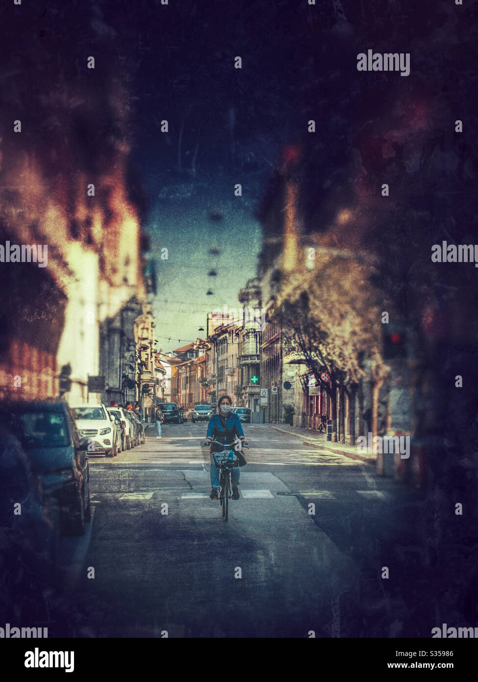 Bike rider woman during covid lockdown - Smartphone Captured Stock Image