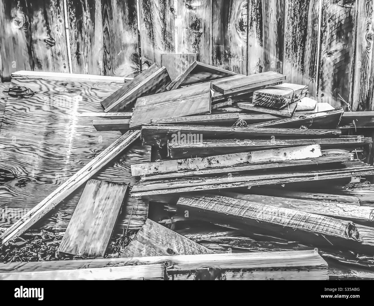 Wood lumber background in black and white Stock Photo