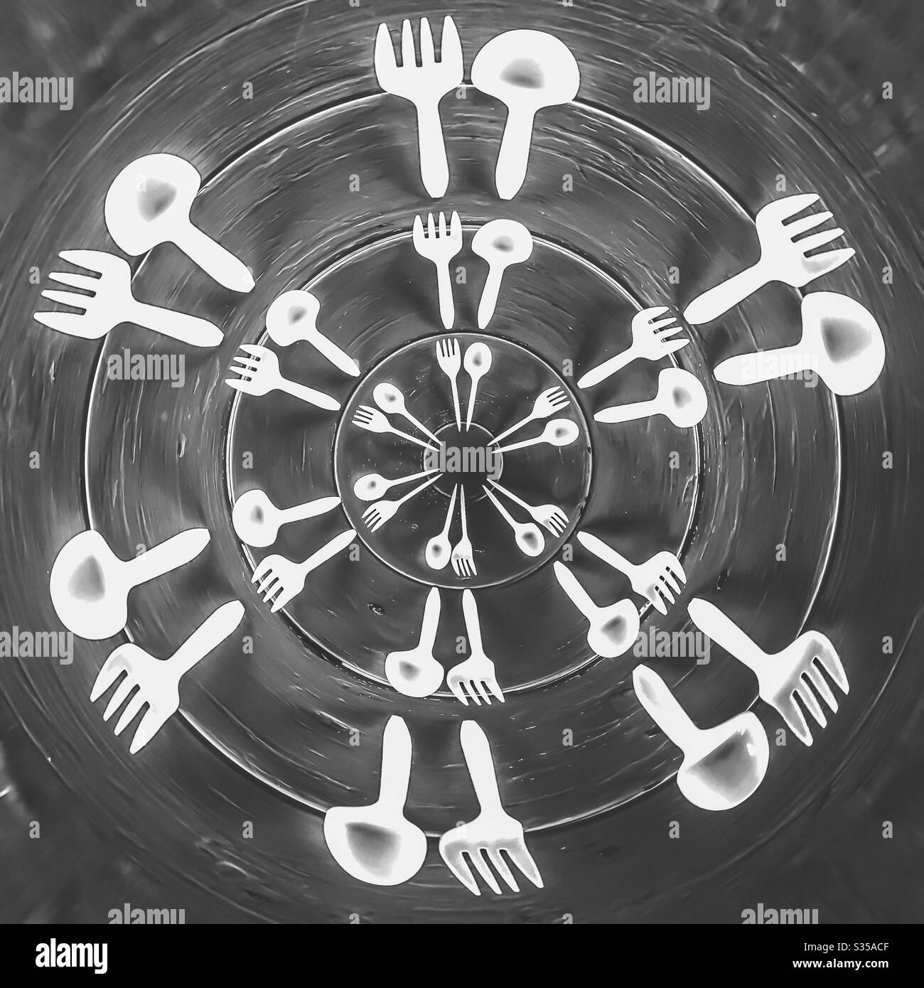 Fork and spoon pattern in black and white Stock Photo