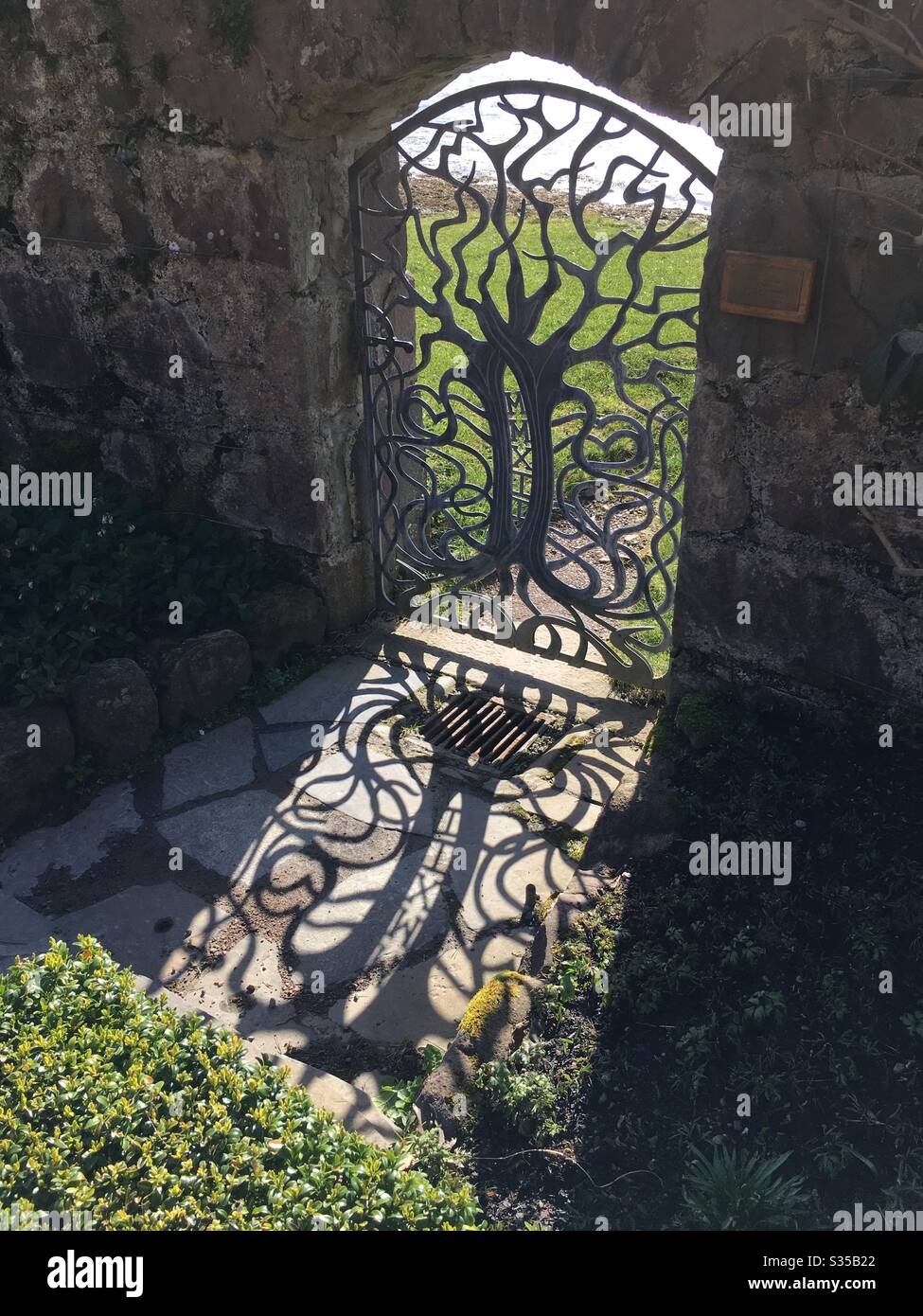 Tree of life iron gate, Inverewe Gardens, Scottish Highlands Stock Photo