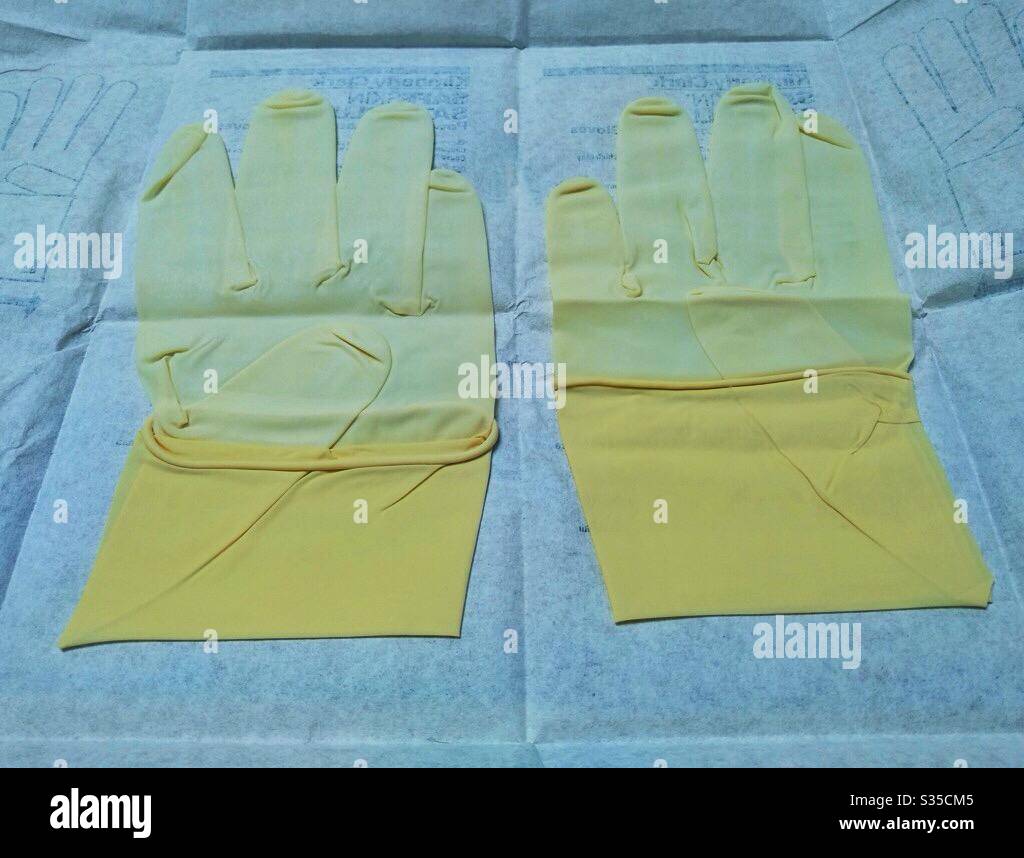 Latex exam gloves PPE Personal protective equipment - Smartphone Captured Stock Image