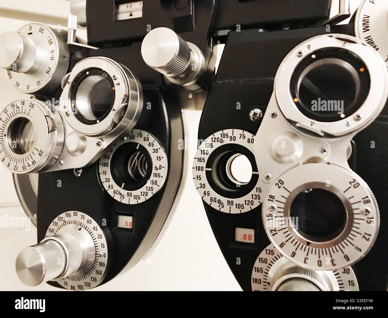 Phoropter for eye exams. Stock Photo