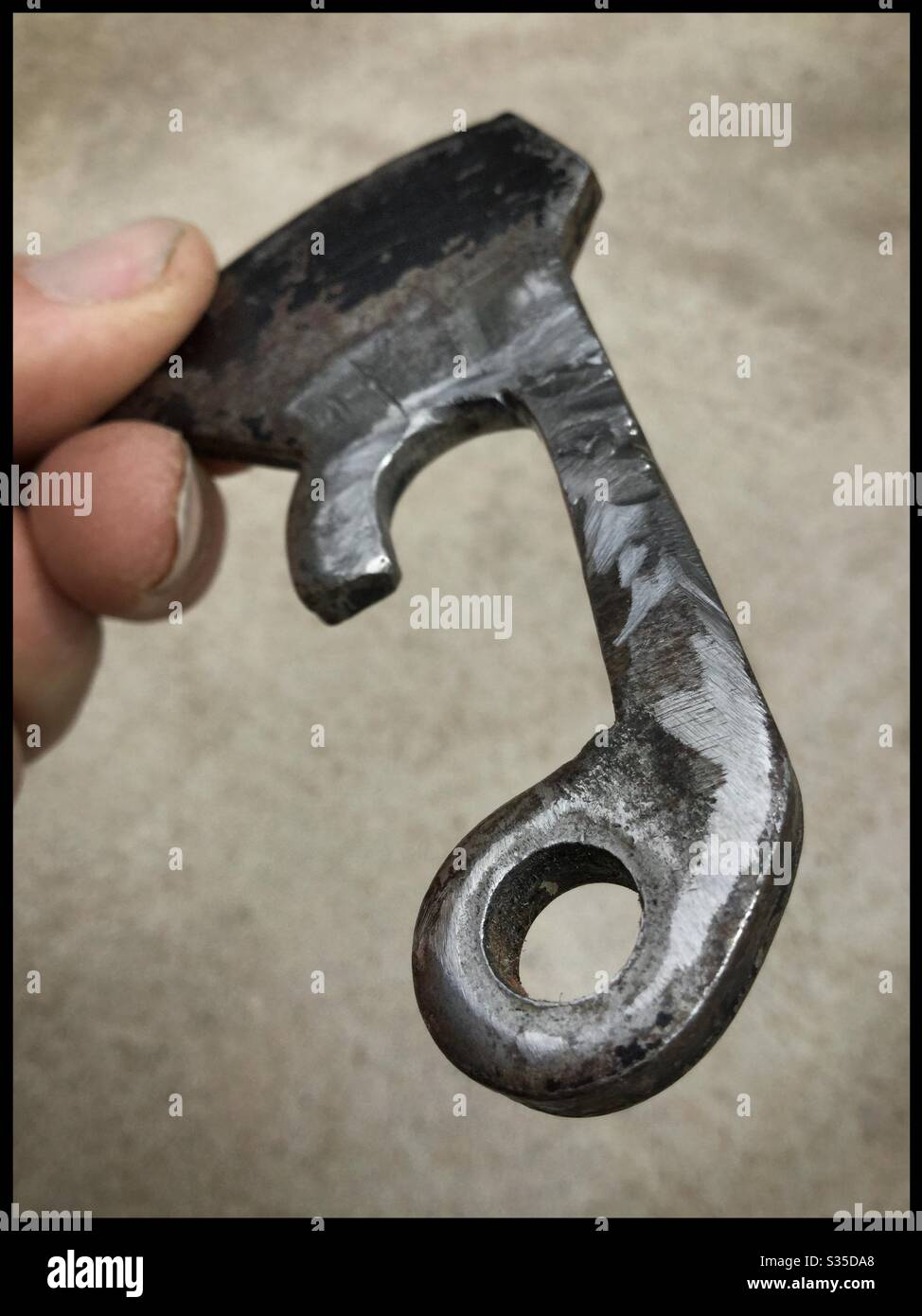 Repairing a tractor handbrake ratchet, Catalonia, Spain. - Smartphone Captured Stock Image