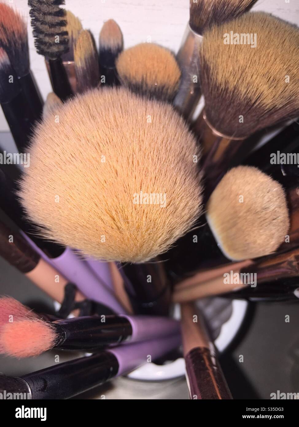 A close up of makeup brushes Stock Photo