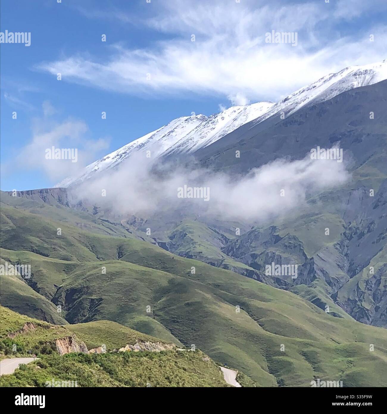 Snow capped mountain peaks in Northern Argentina. - Smartphone Captured Stock Image