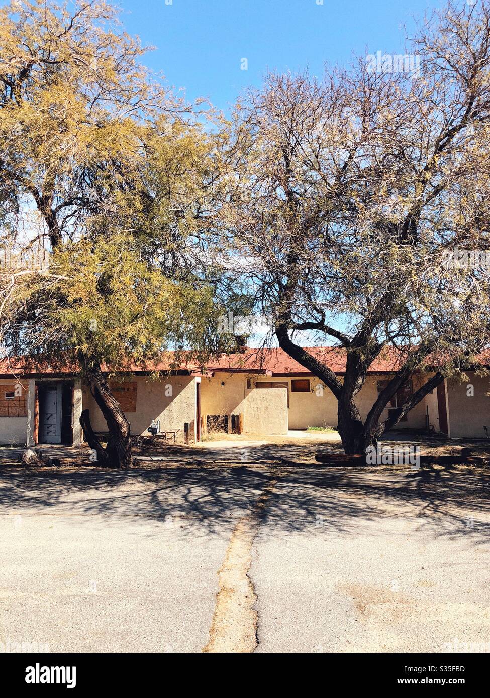 Abandoned apartment complex in Joshua Tree, California - Smartphone Captured Stock Image