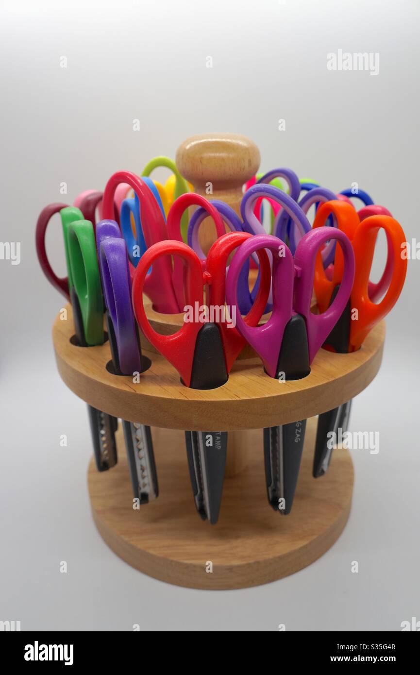 Colorful scrapbook scissors for paper crafts Stock Photo