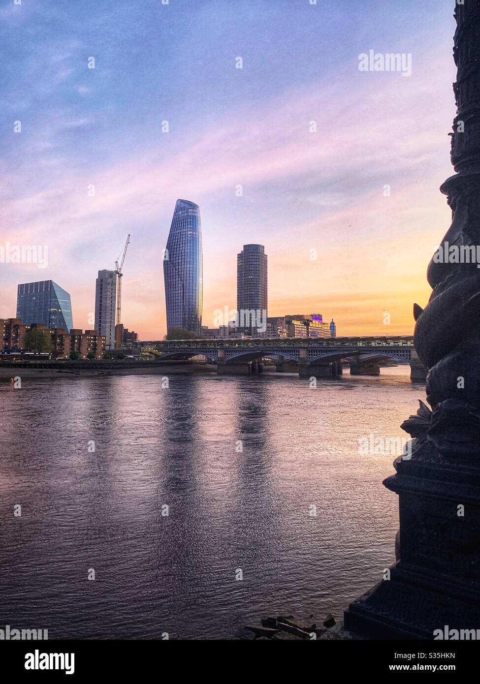 River Thames, Blackfriars Bridge and One Blackfriars at sunset, London UK - Smartphone Captured Stock Image