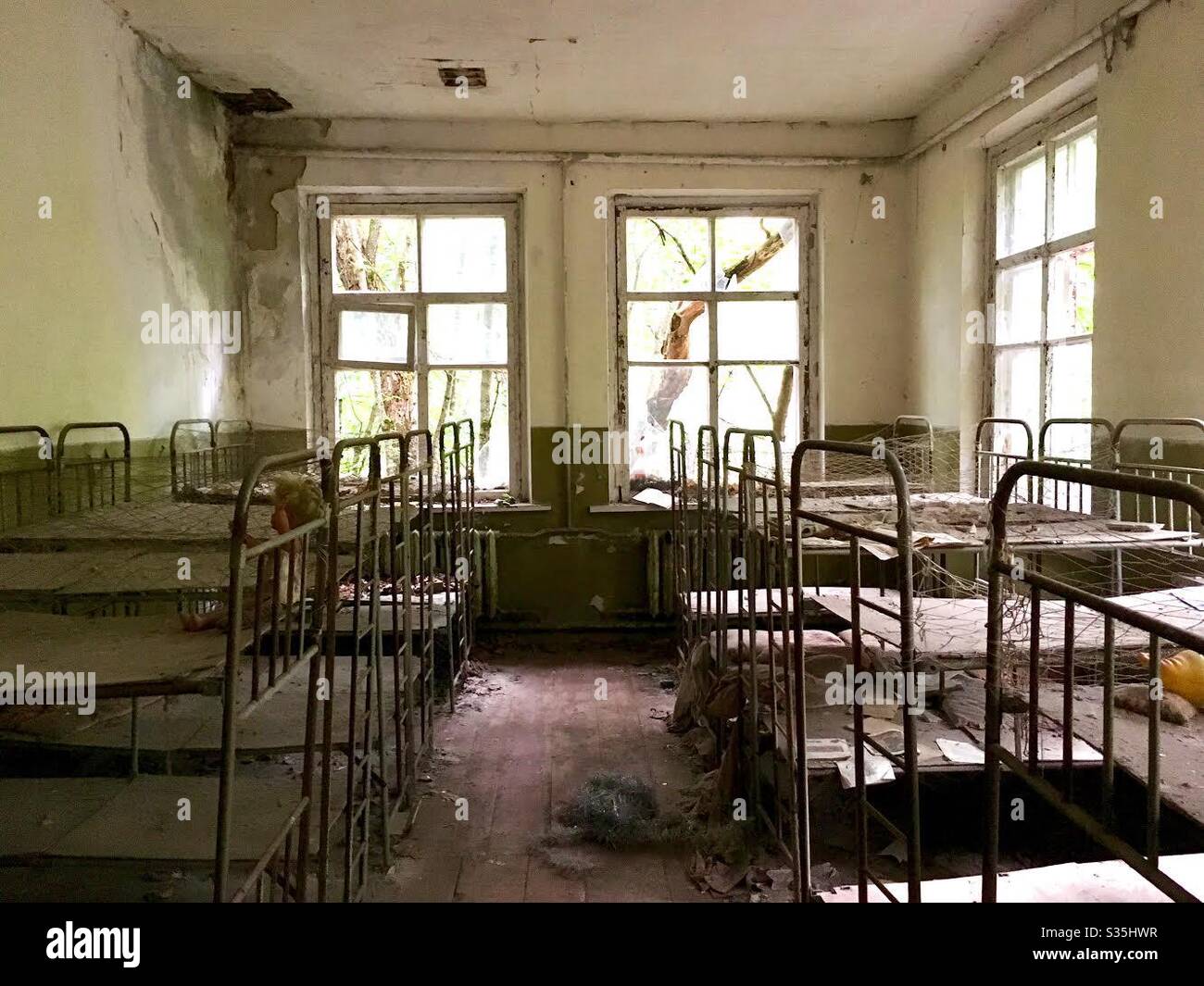 Chernobyl Ukraine dormitory in a public school room in the town of Pripyat after the nuclear disaster in 1986 Stock Photo
