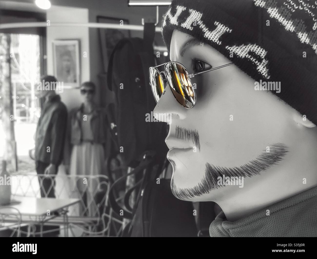 Dummy wearing cool shades in charity shop - Smartphone Captured Stock Image