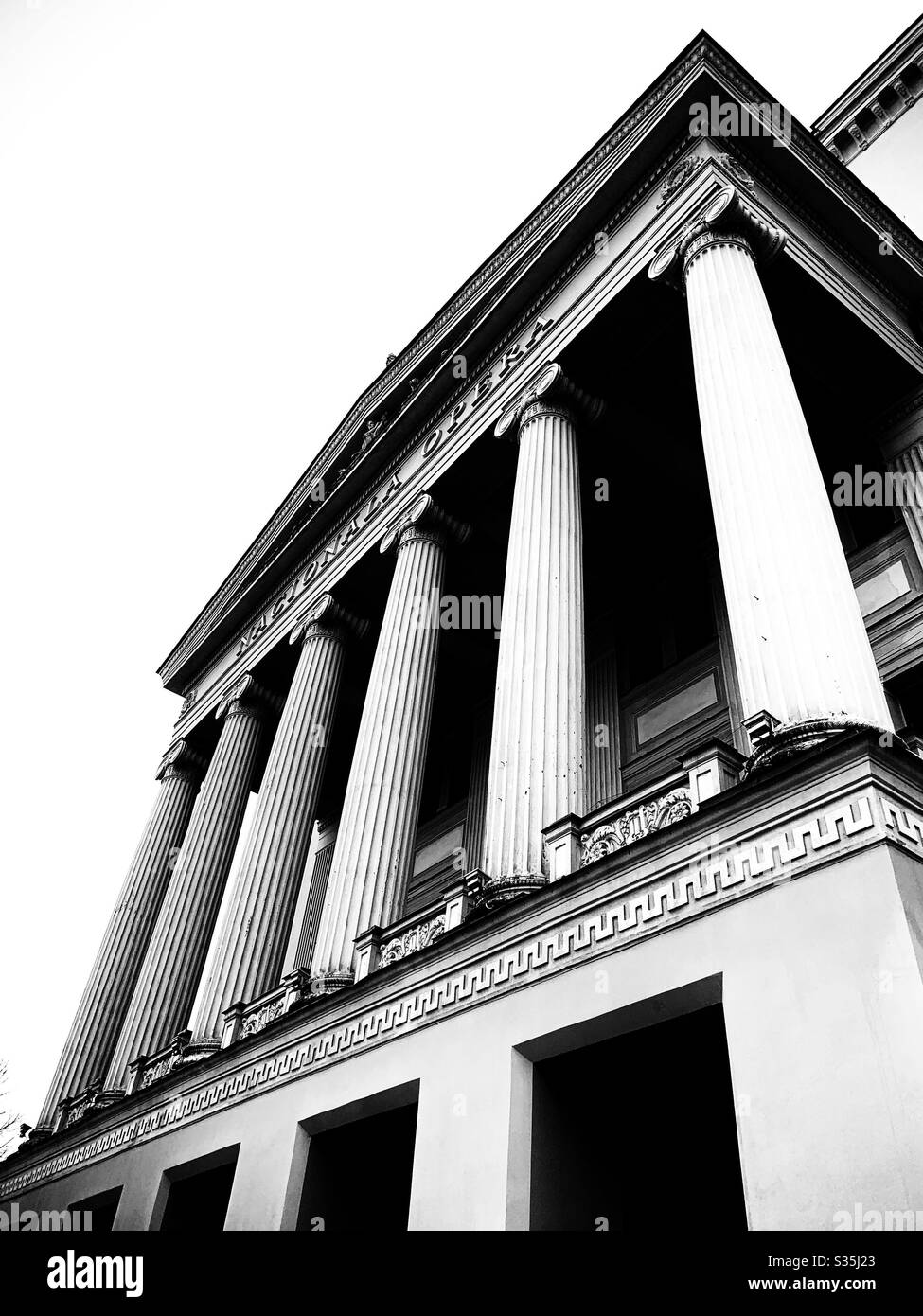 The National Opera House of Latvia in black and white. Striking lines. Stock Photo