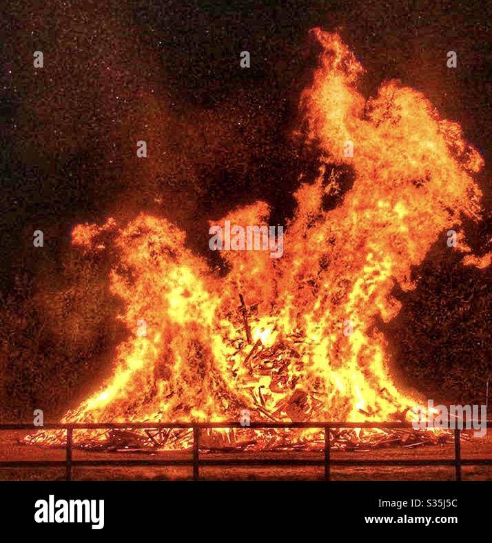 Bonfire in the night sky. - Smartphone Captured Stock Image