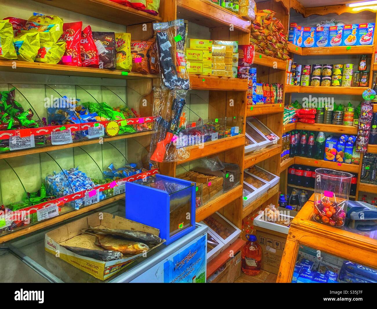 Inside a small Georgian shop in the mountain town of Mestia. - Smartphone Captured Stock Image