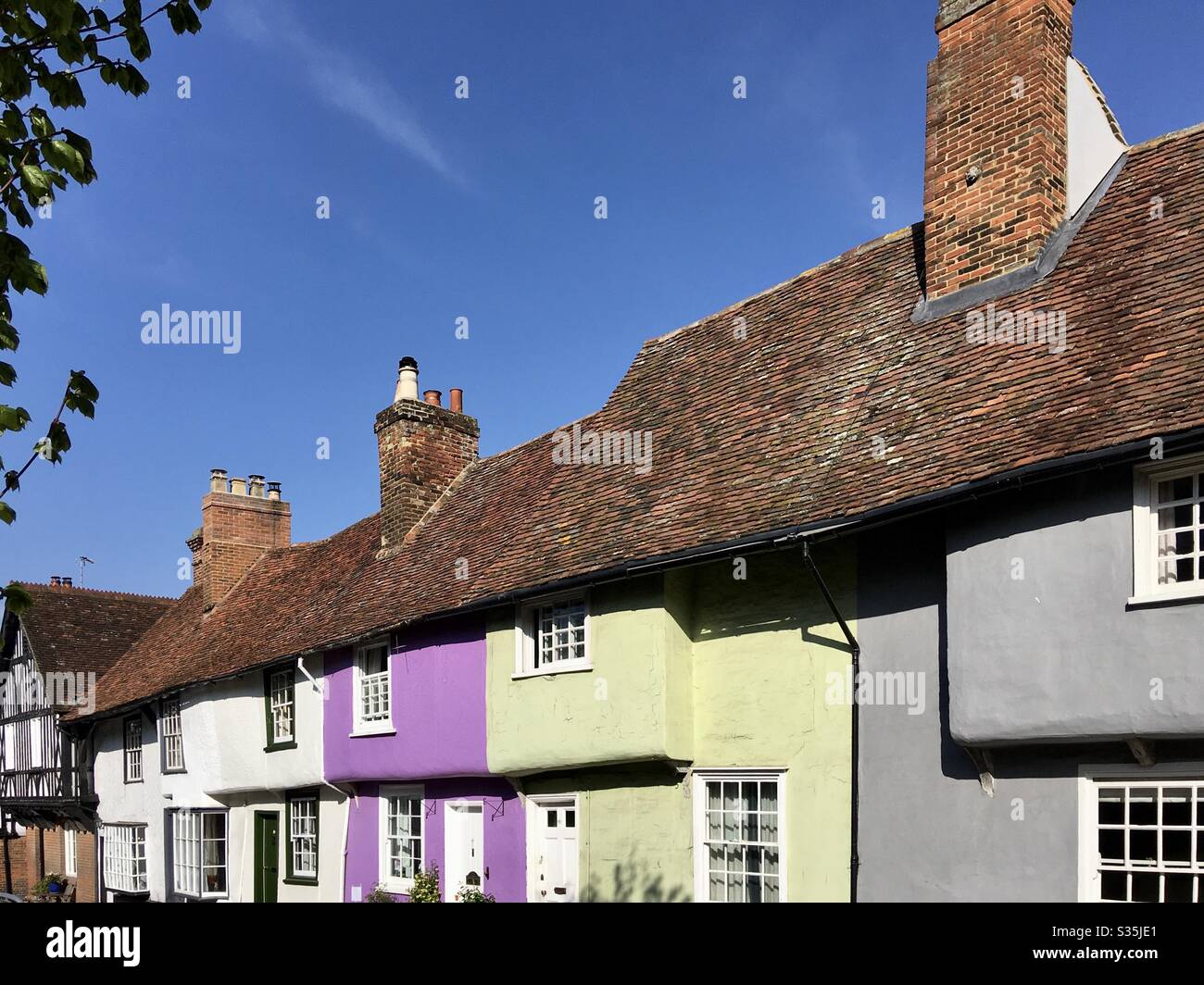 Colorful cottages in Saffron Walden, Essex, England - Smartphone Captured Stock Image