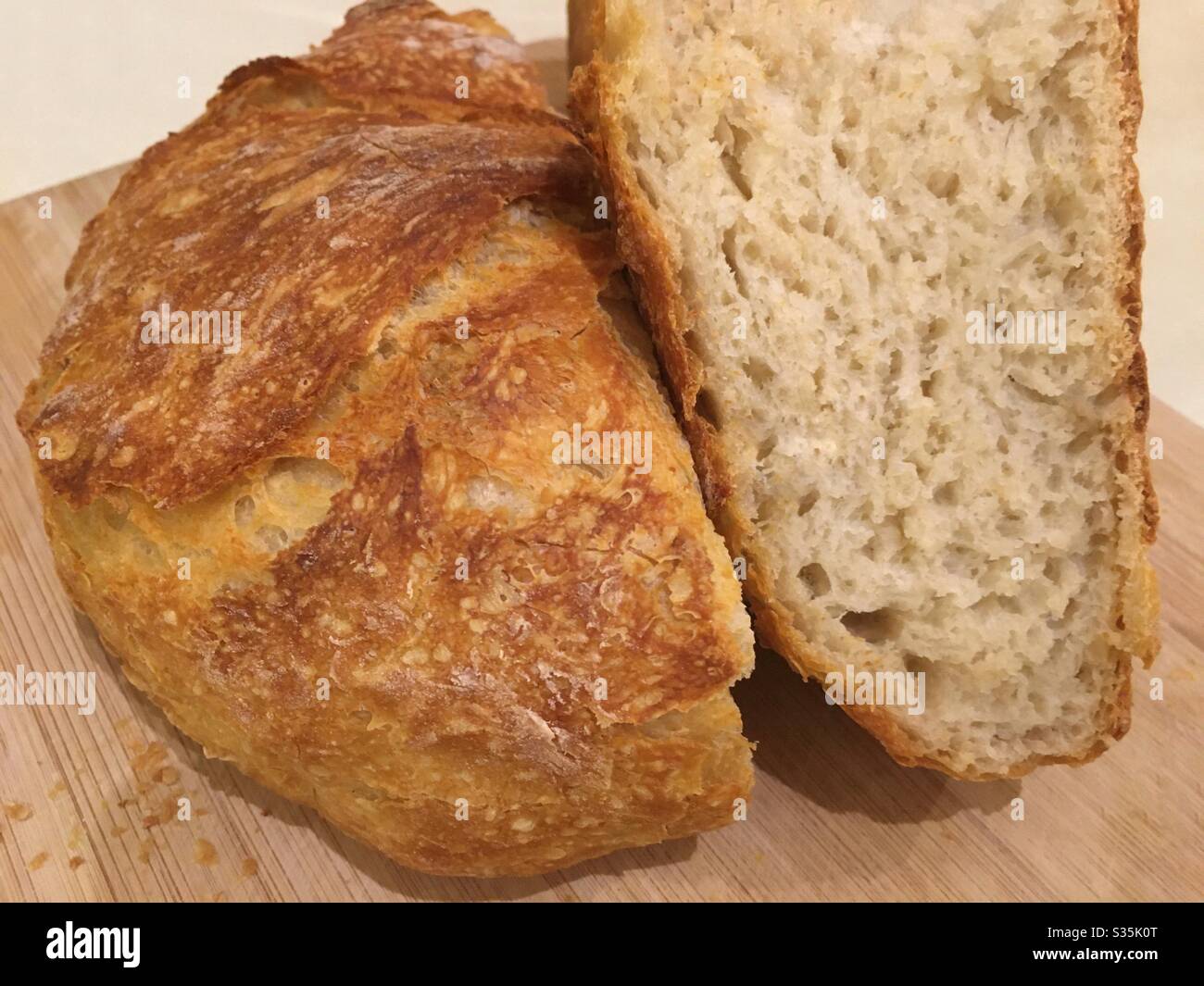 Fresh Baked Rustic Homemade Bread Cut Stock Photo
